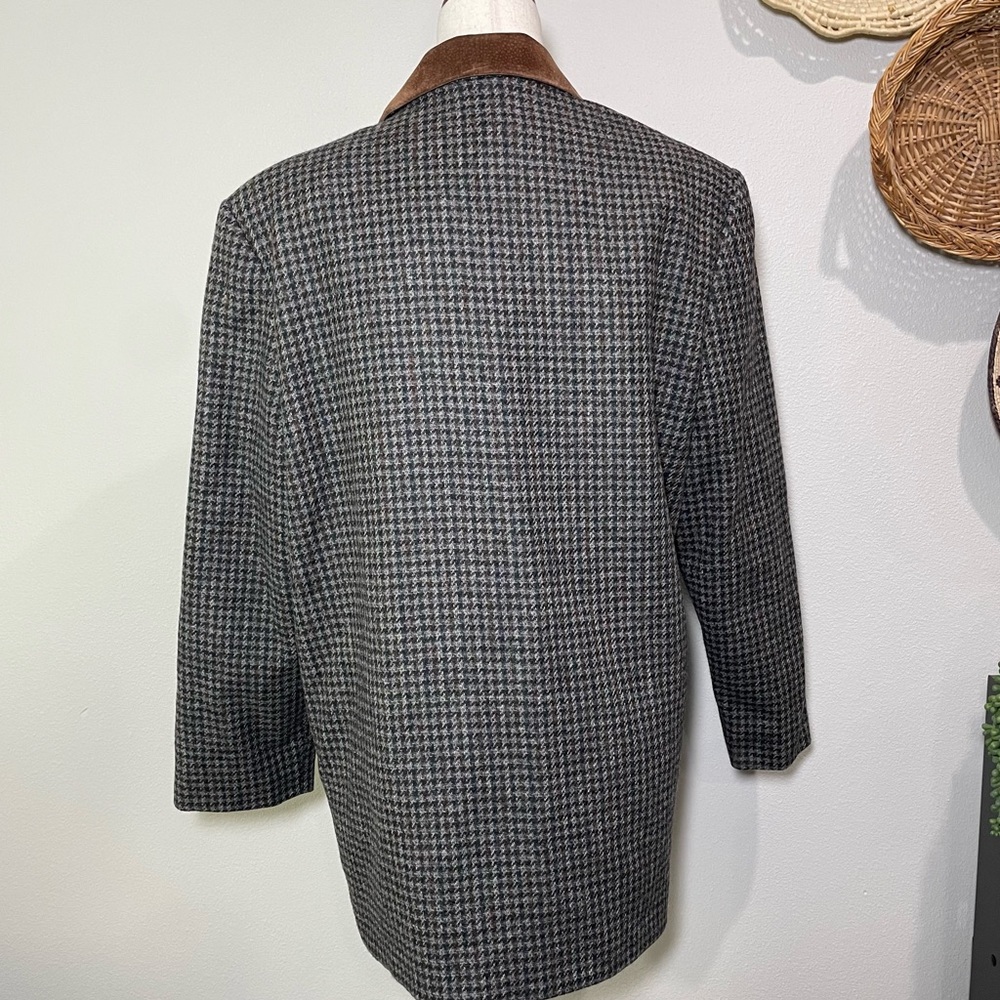 Women's Wool Houndstooth Blazer Jacket Suede Collar VTG Maurices Size Large - Picture 5 of 15